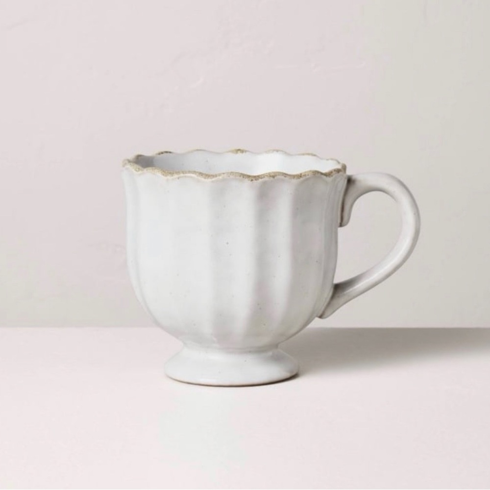 Hearth & Hand 12oz Scalloped Edge Ceramic Mug with Foot Sour Cream
